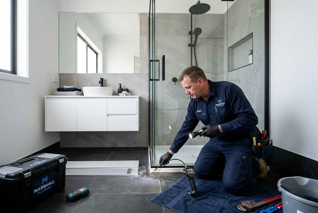 Leak detection specialist inspecting a shower in Lakewood NJ